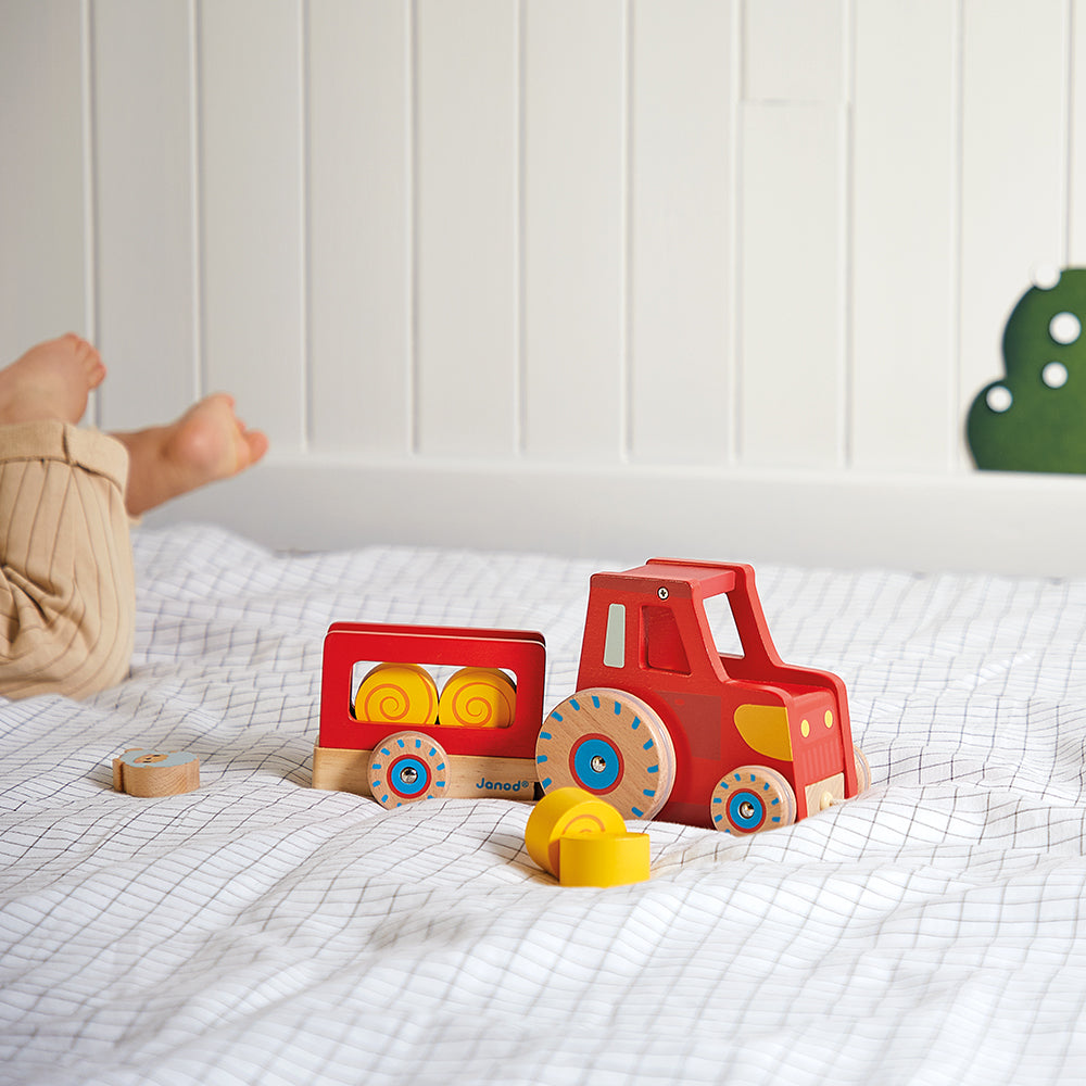 Wooden Tractor Pull Along Toy by Janod | Cotton Planet