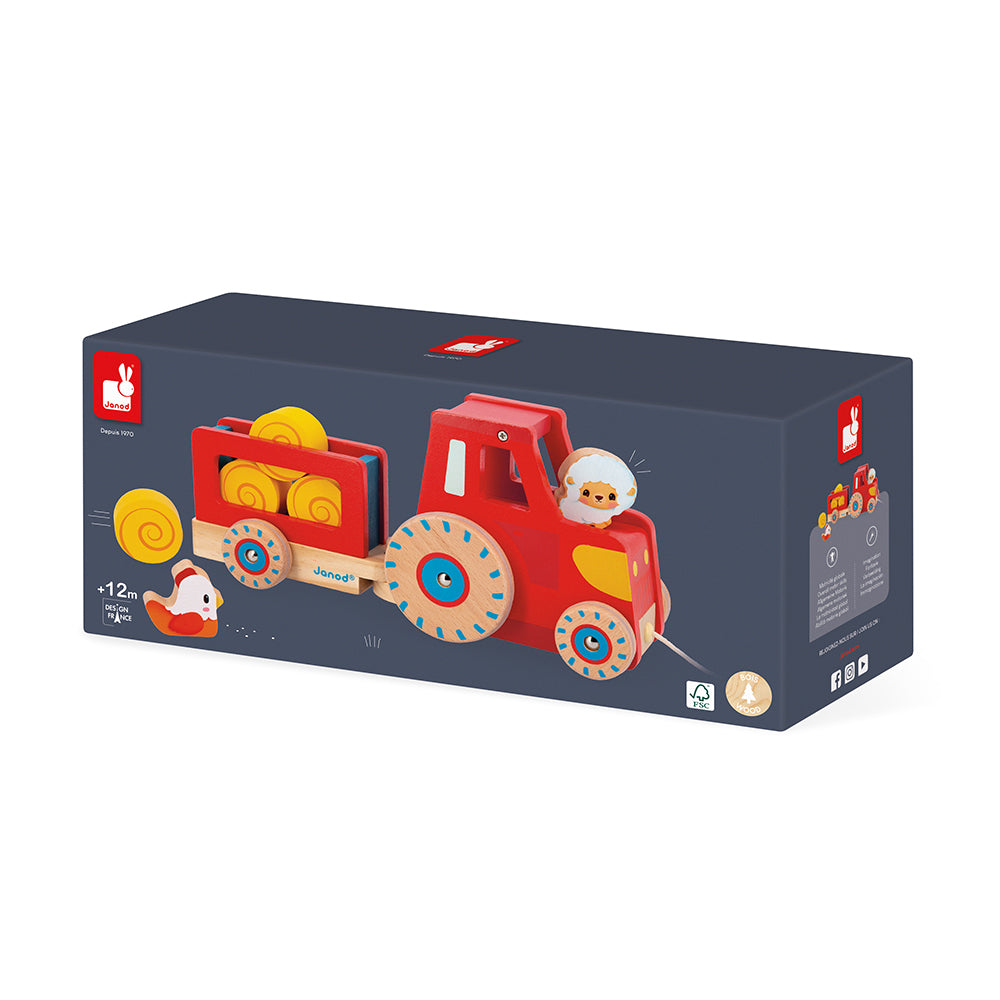 Wooden Tractor Pull Along Toy by Janod | Cotton Planet