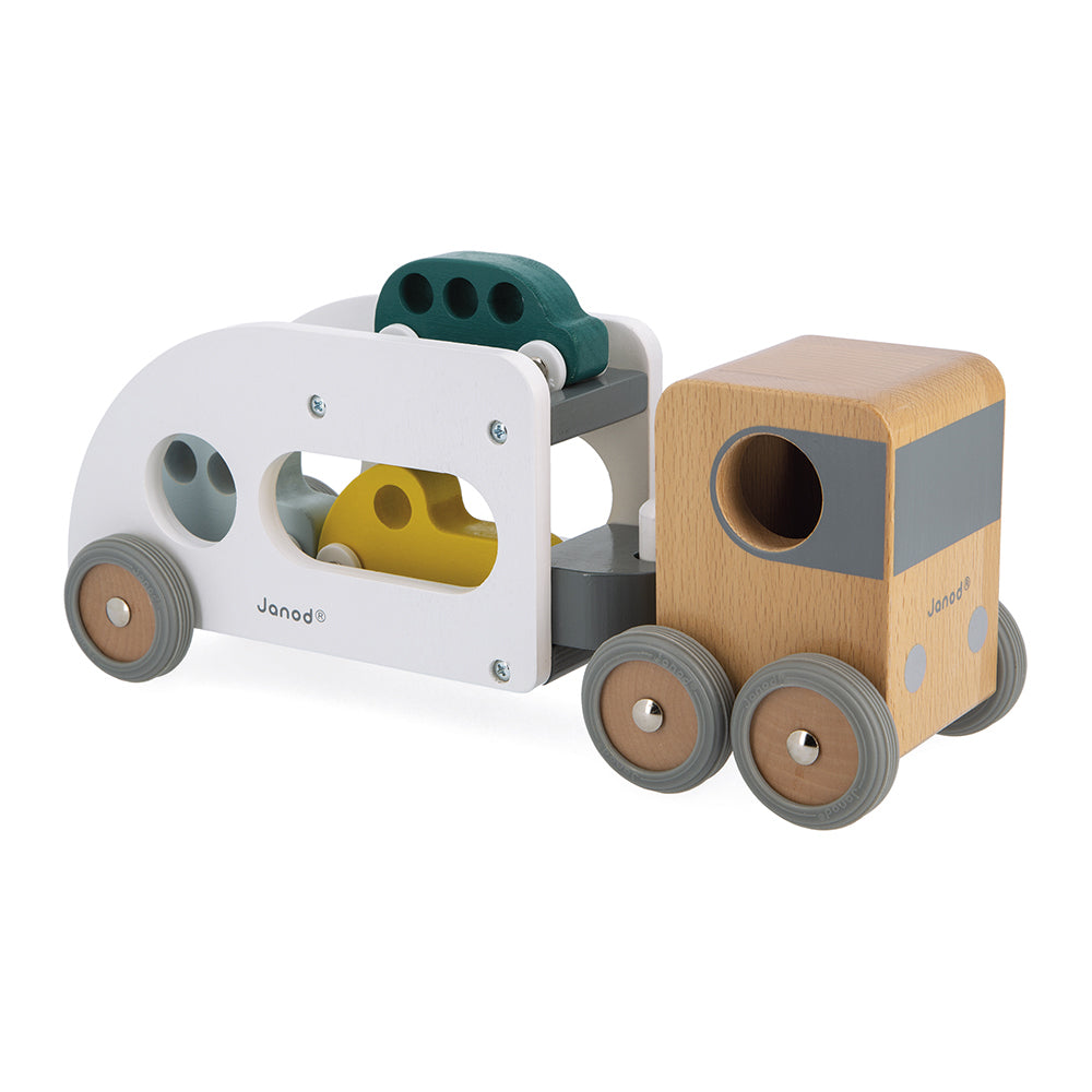 Wooden Car Carrier With 3 Vehicles by Janod | Cotton Planet