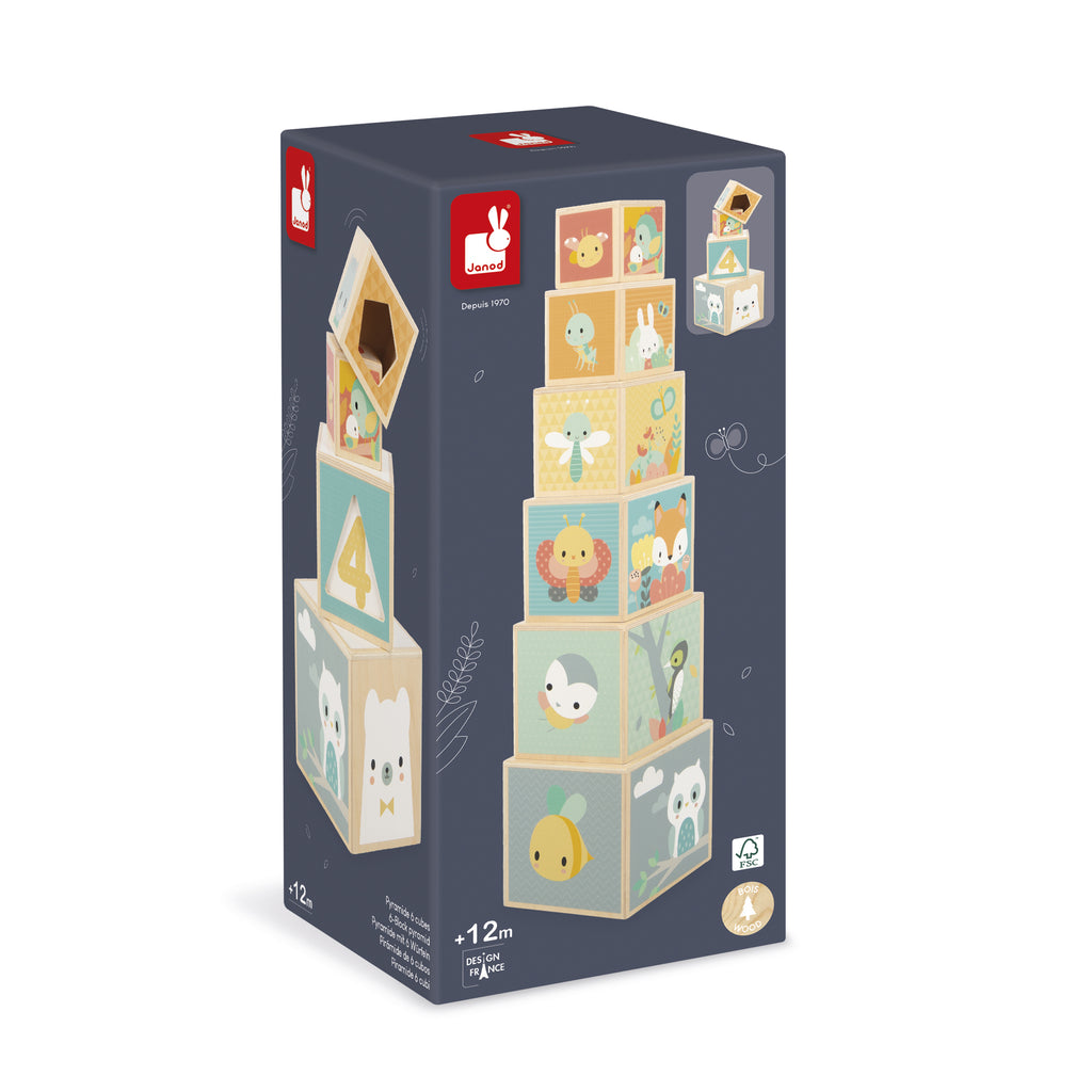 Stacking Six Cubes Pyramid by Janod | Cotton Planet
