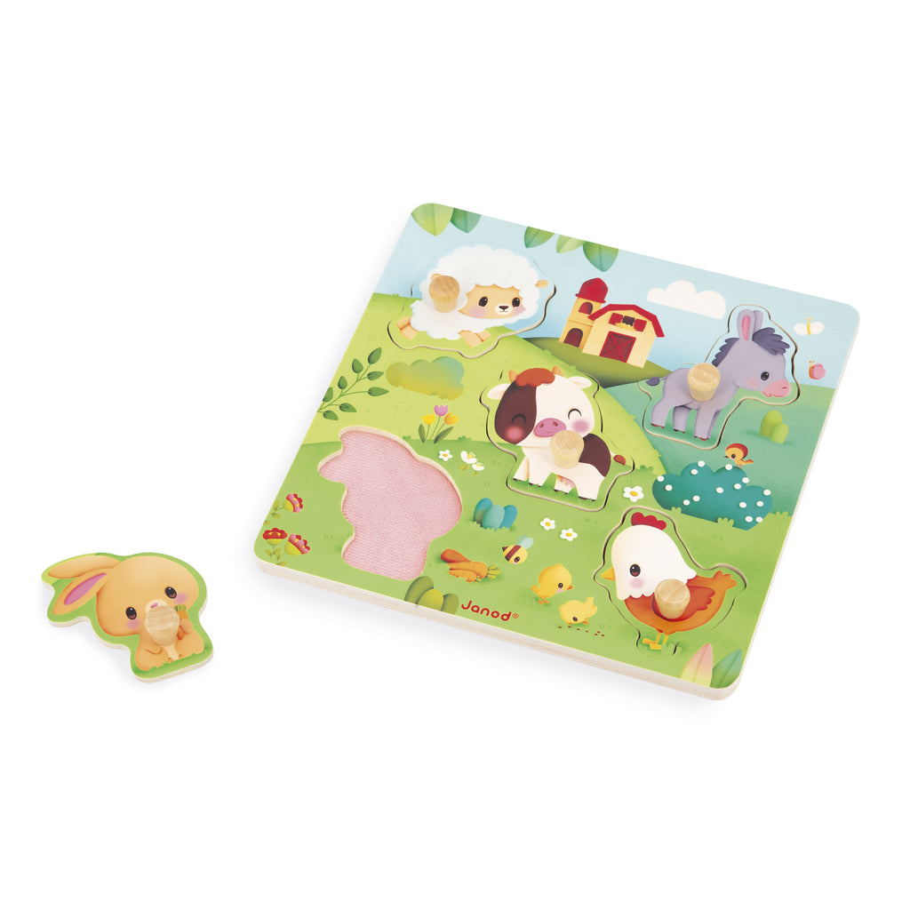 Wooden Farm Animal Tactile Puzzle by Janod | Cotton Planet