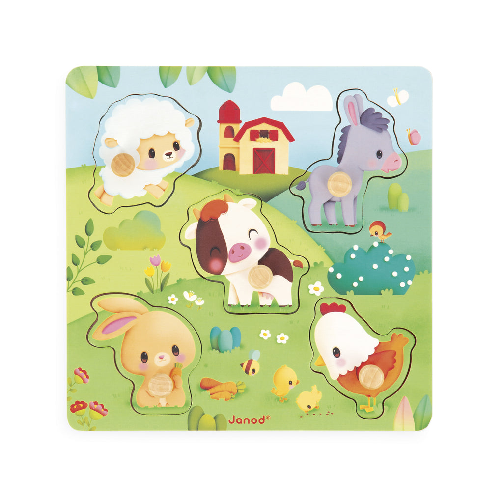 Wooden Farm Animal Tactile Puzzle by Janod | Cotton Planet