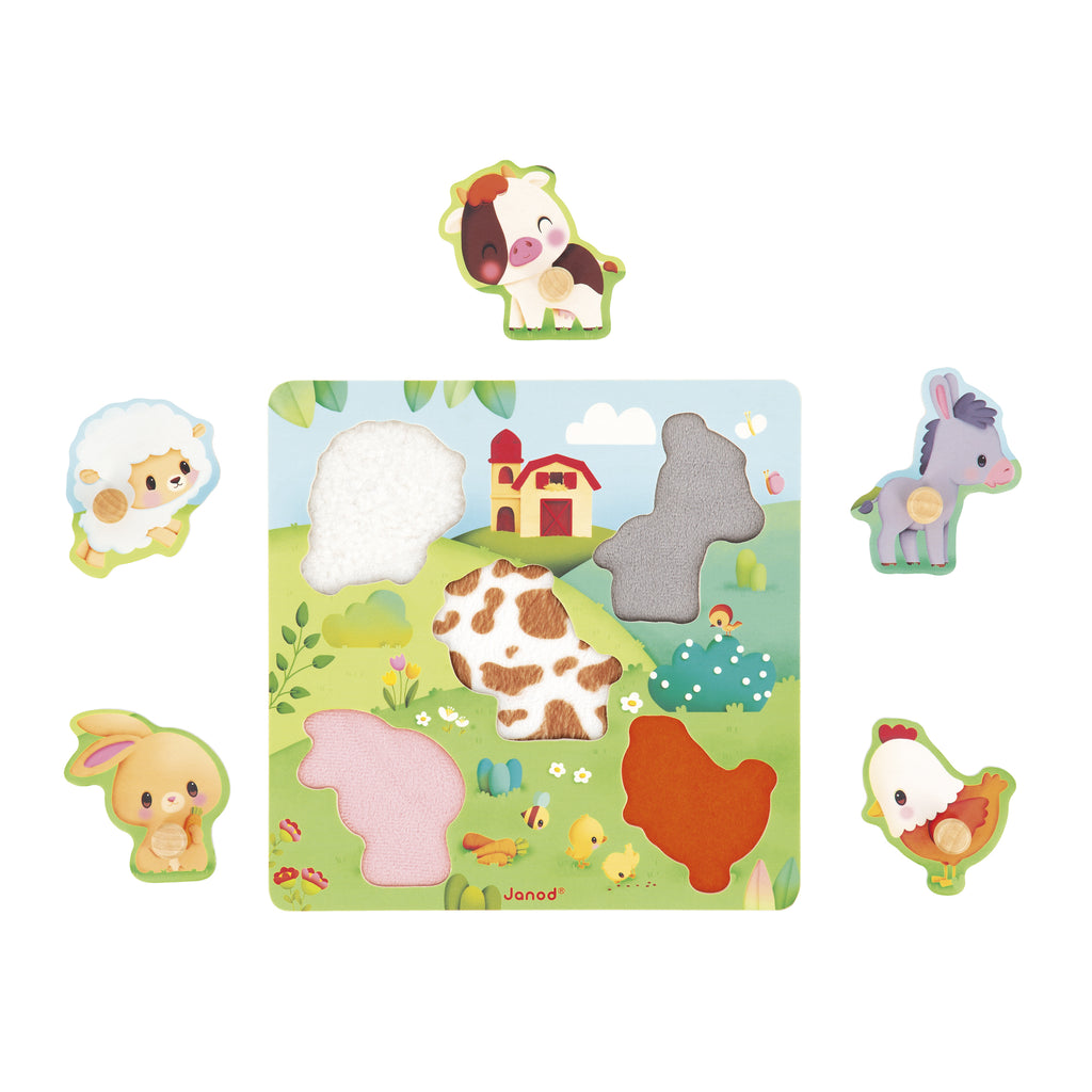 Wooden Farm Animal Tactile Puzzle by Janod | Cotton Planet