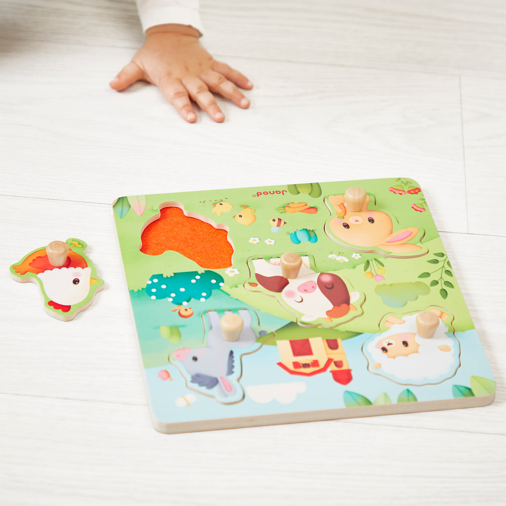 Wooden Farm Animal Tactile Puzzle by Janod | Cotton Planet