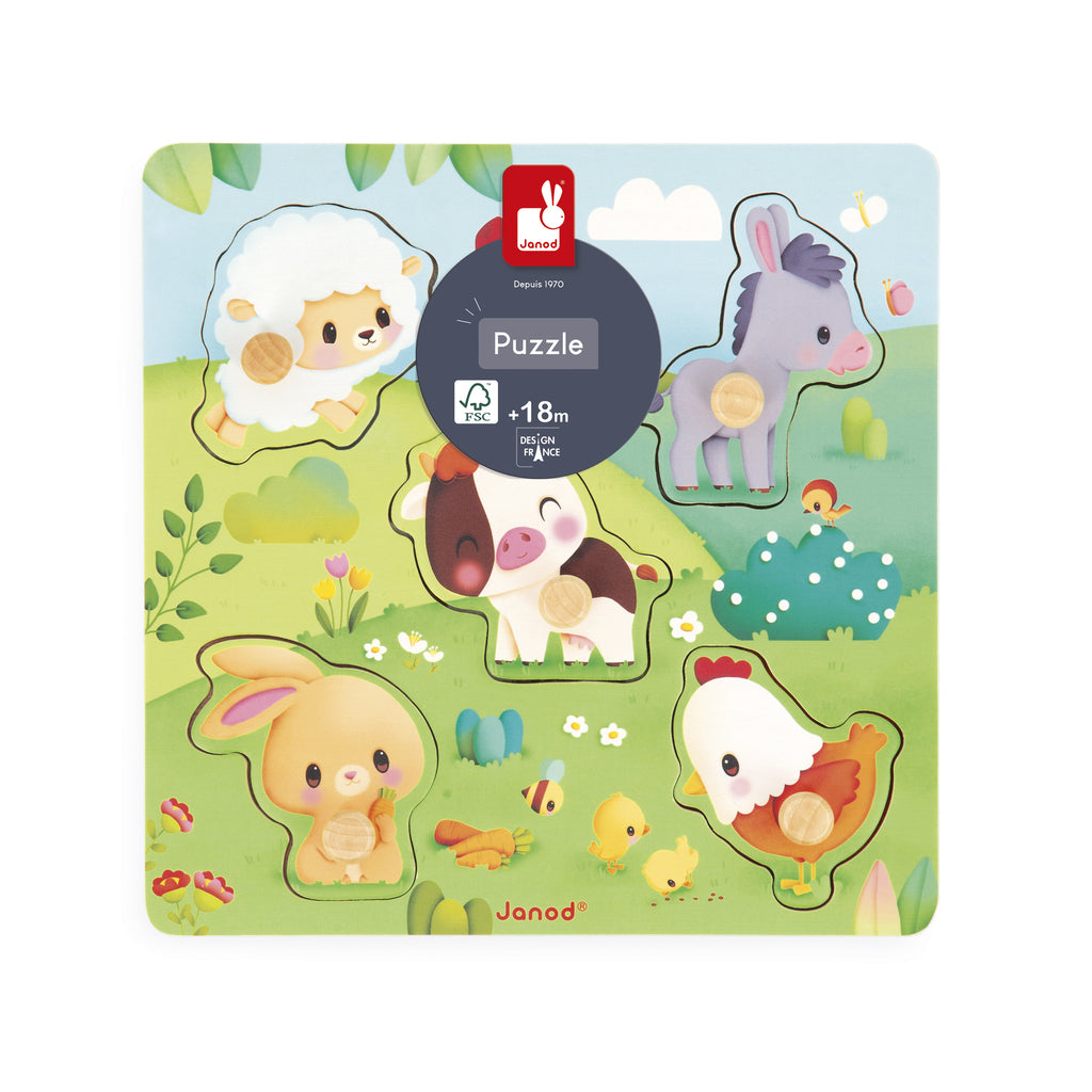 Wooden Farm Animal Tactile Puzzle by Janod | Cotton Planet