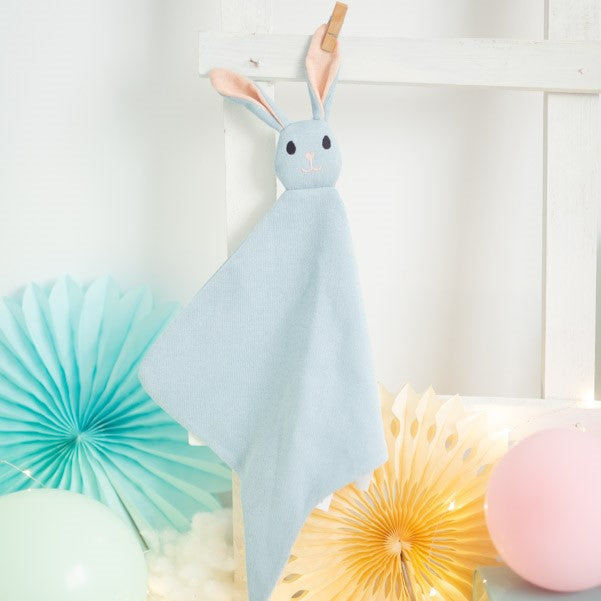 Knitted Blue Rabbit Baby Comforter Crochetts
