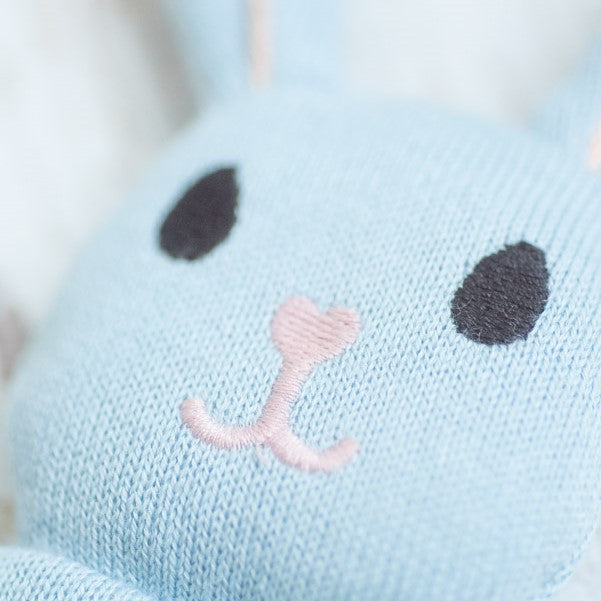 Knitted Blue Rabbit Baby Comforter Crochetts