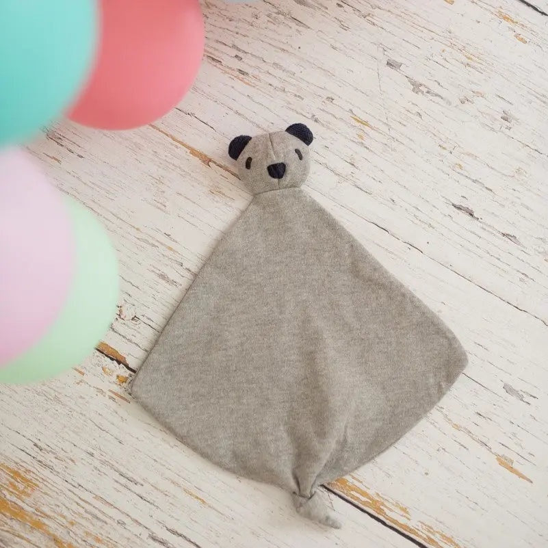 Knitted Grey Teddy Bear Baby Comforter Crochetts