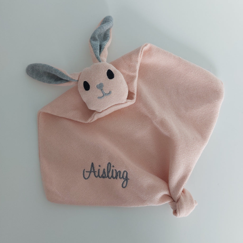 Knitted Pink Rabbit Baby Comforter Crochetts