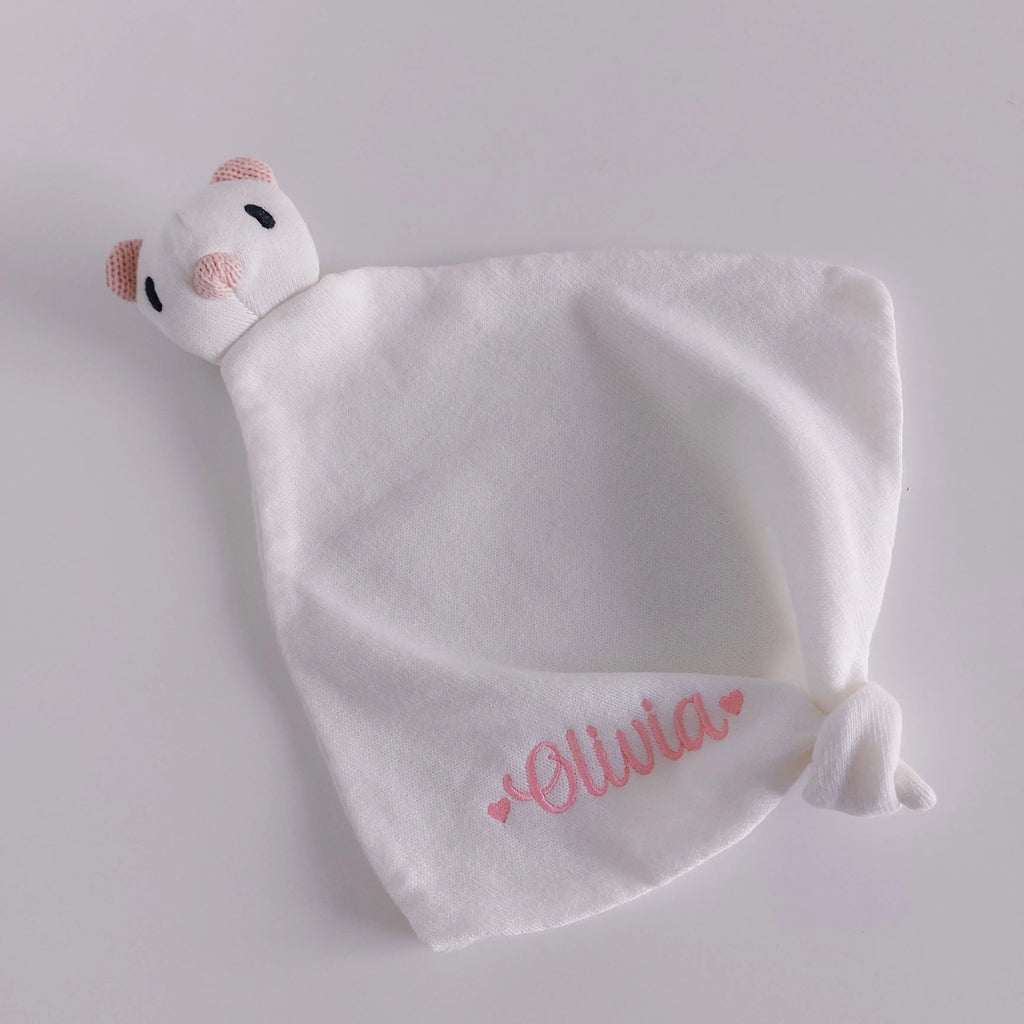 Knitted White Teddy Bear Baby Comforter