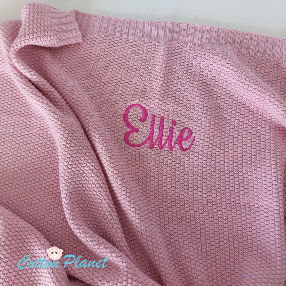 Personalised Pink Cotton Knit Blanket | Cotton Planet