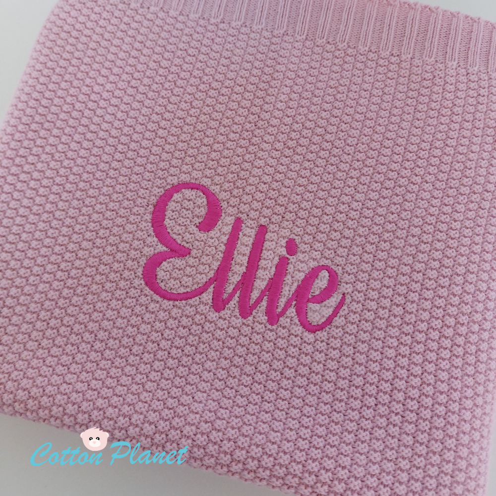 Personalised Pink Cotton Knit Blanket | Cotton Planet