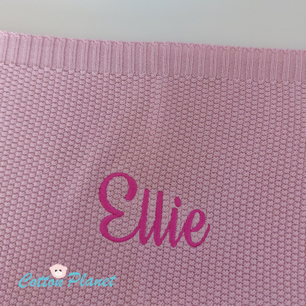 Personalised Pink Cotton Knit Blanket | Cotton Planet