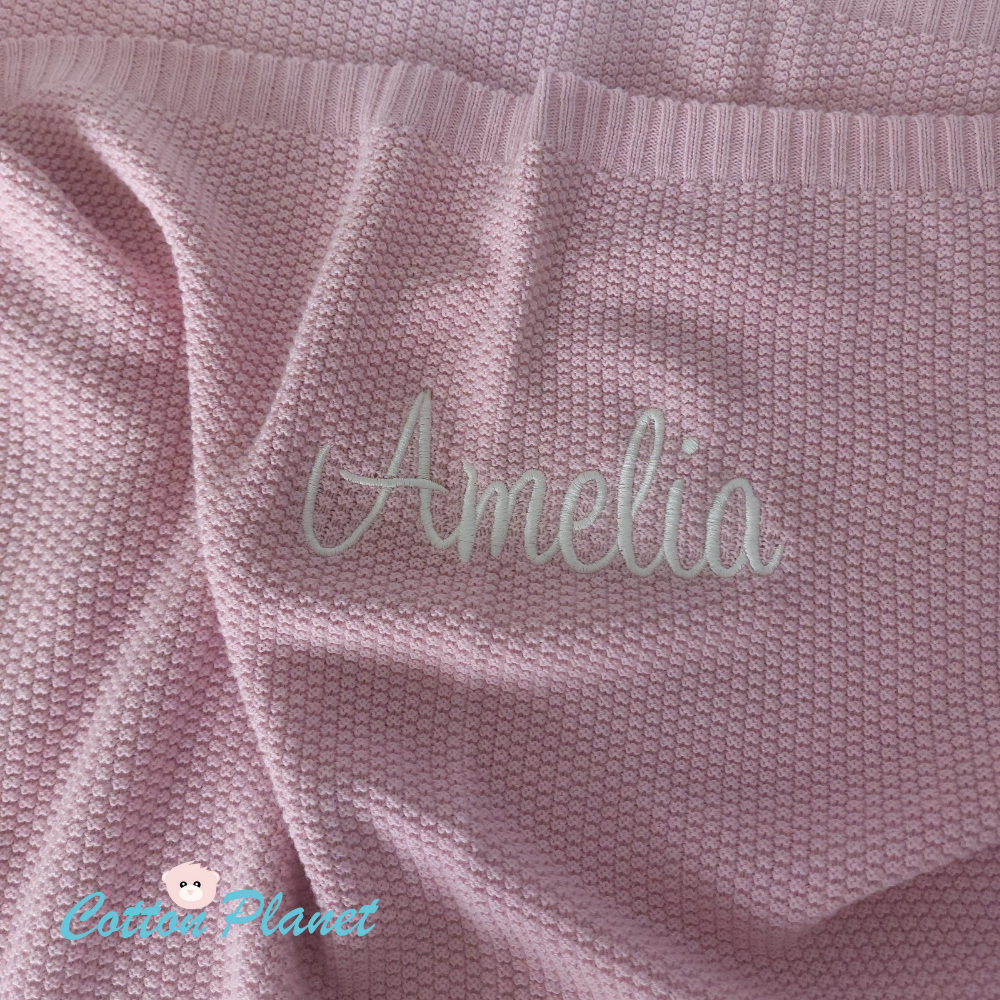 Personalised Pink Cotton Knit Blanket | Cotton Planet