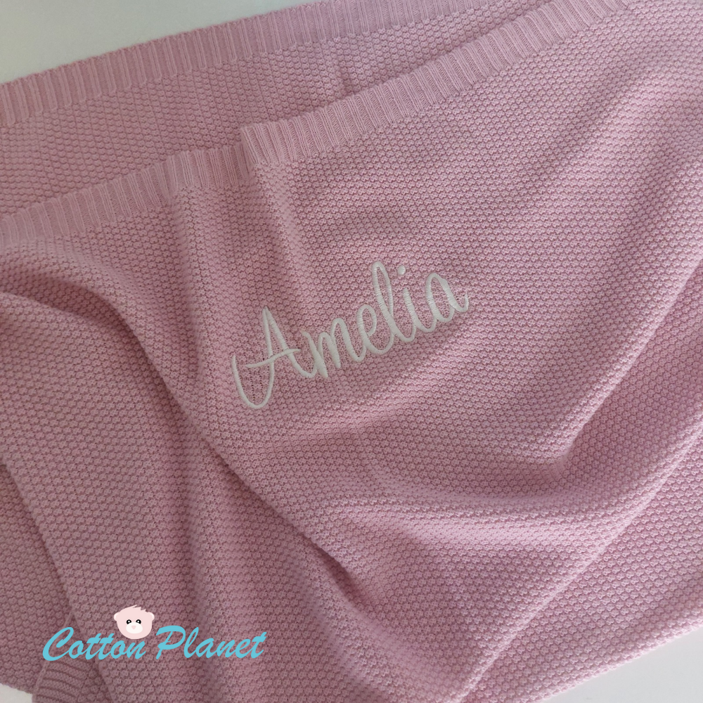 Personalised Pink Cotton Knit Blanket | Cotton Planet