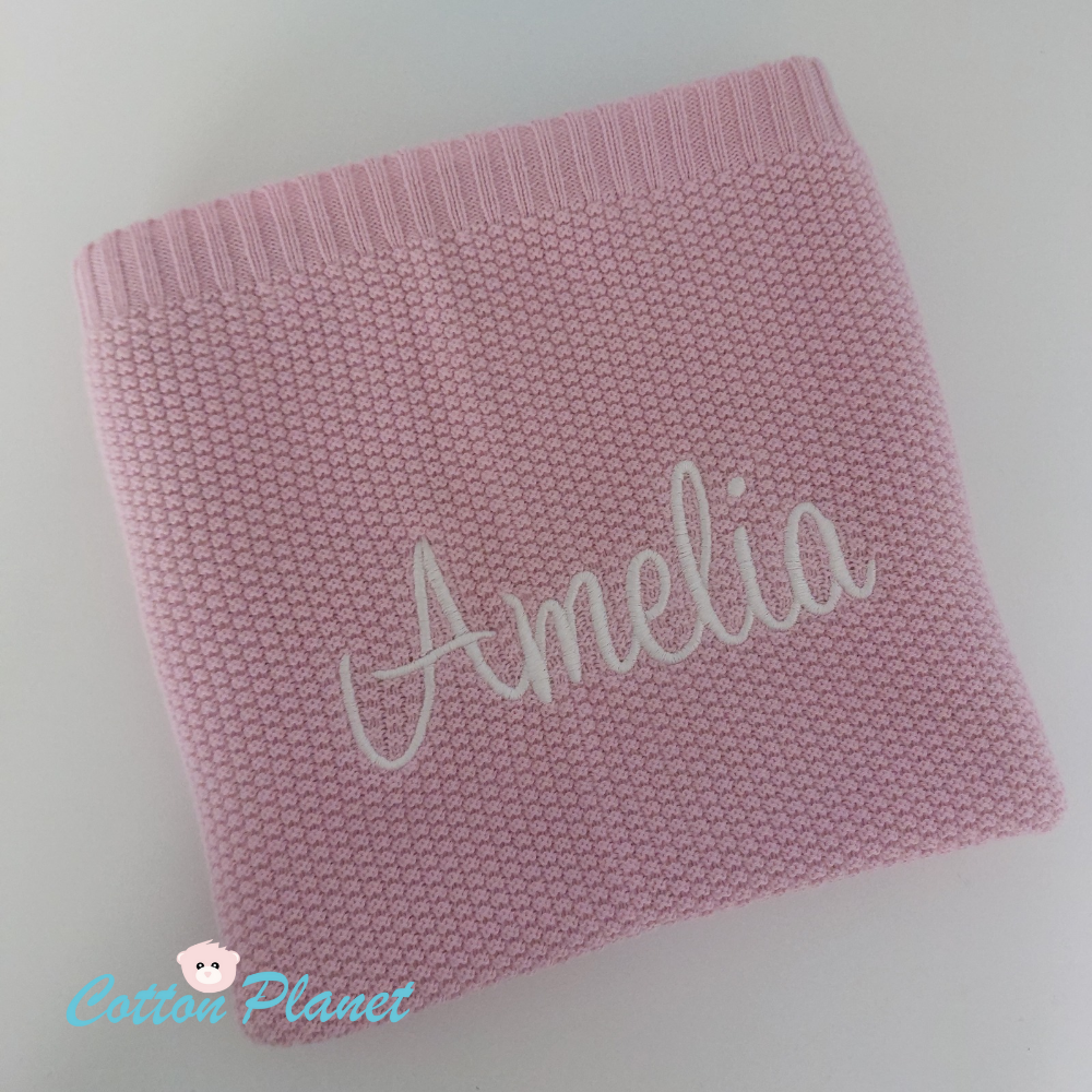 Personalised Pink Cotton Knit Blanket | Cotton Planet