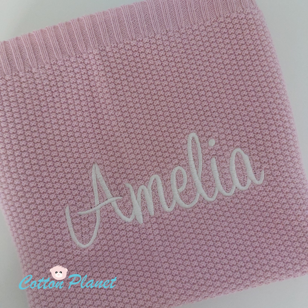 Personalised Pink Cotton Knit Blanket | Cotton Planet