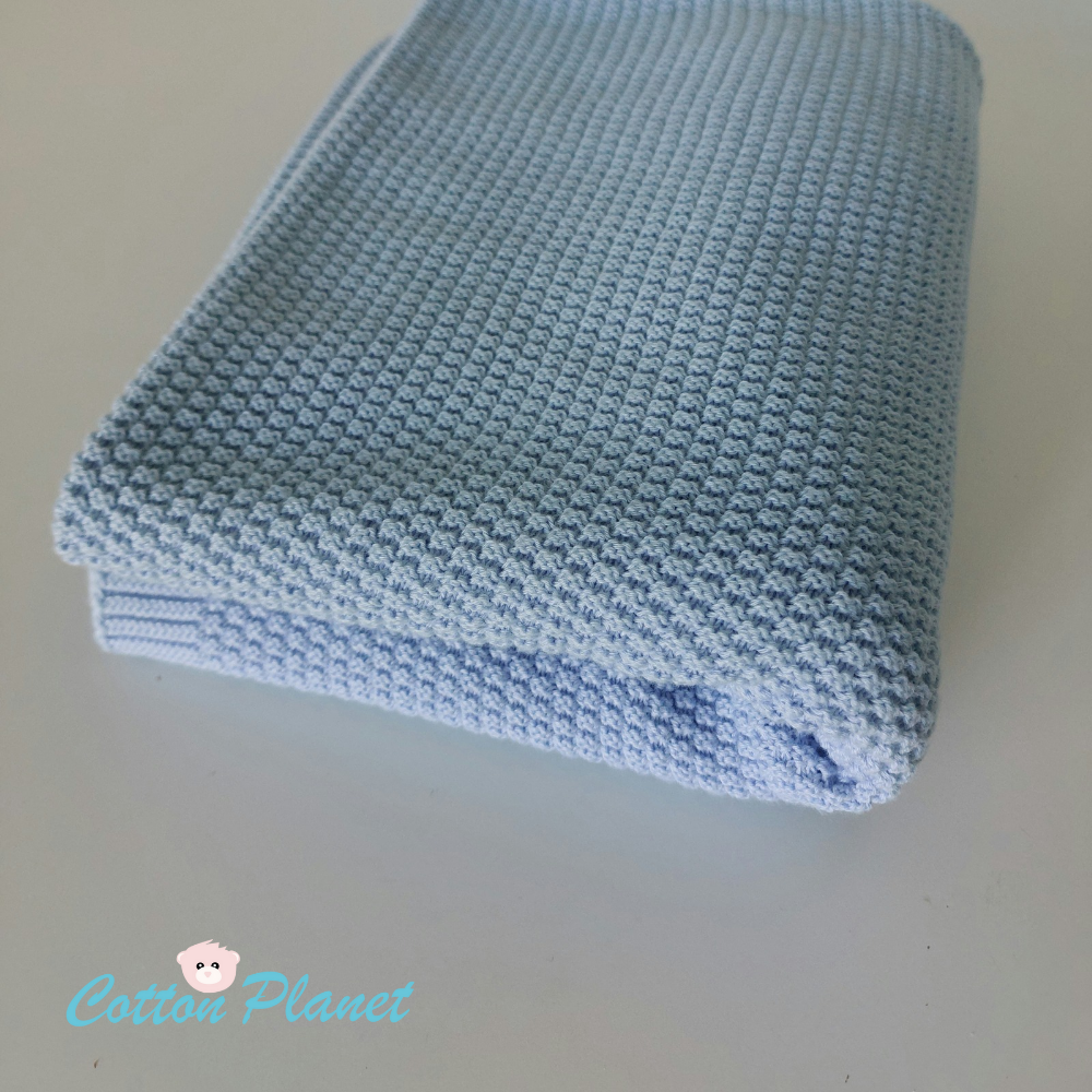 Personalised Blue Cotton Knit Blanket Baby | Cotton Planet 