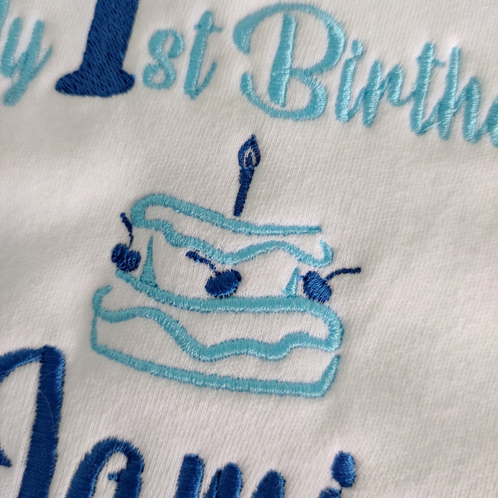 My First Birthday Bib - White & Blue