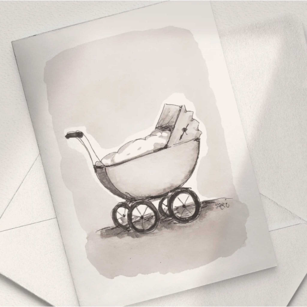 New Baby Card - Beige Buggy