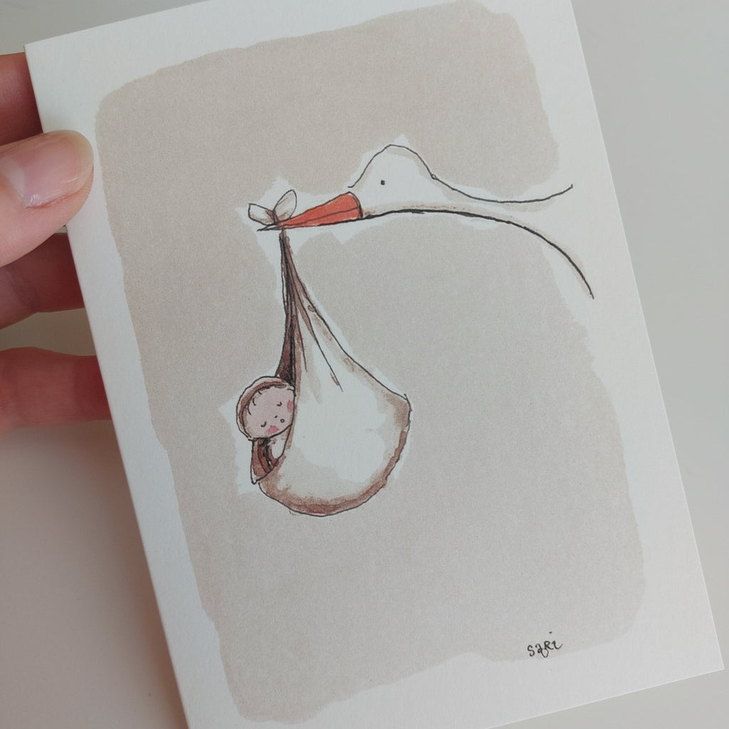 New Baby Card - Stork and Baby