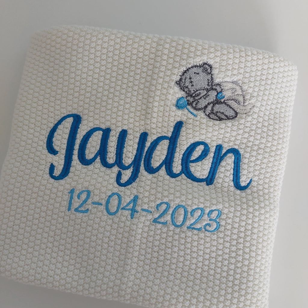 Personalised Baby Boy Blanket with Teddy Cotton Planet