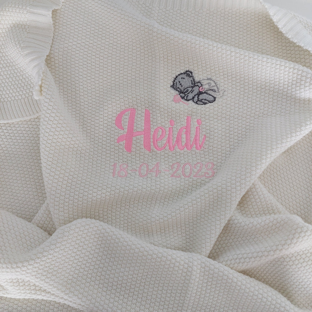 Personalised Baby Girl Blanket with Teddy Cotton Planet