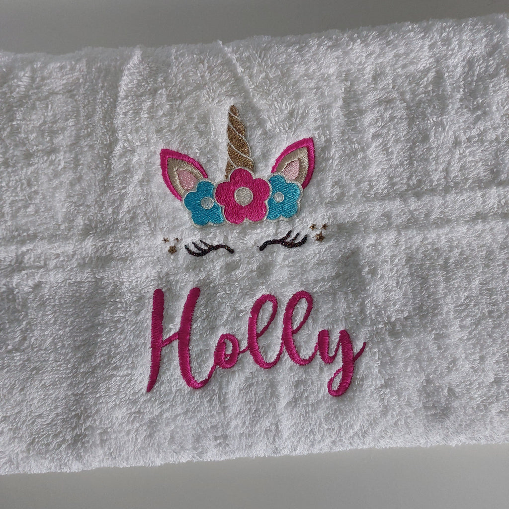 Personalised Children Towel with Sparkly Unicorn Cotton Planet