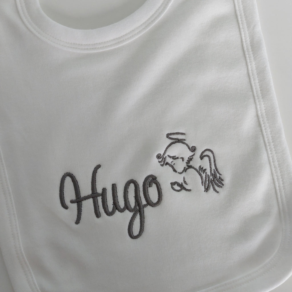 Personalised Christening Bib with Angel Cotton Planet