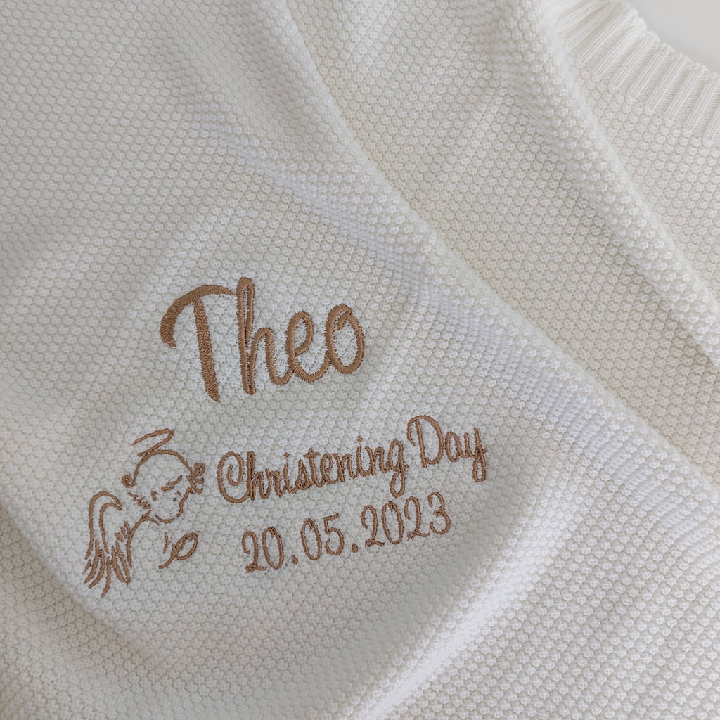 Personalised Christening Blanket with Angel - 100% cotton - Cream