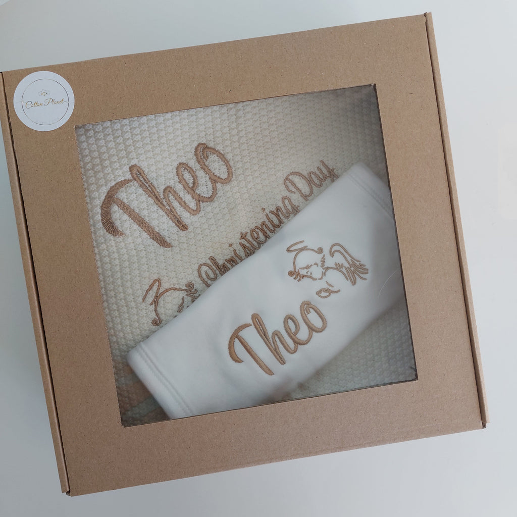 Personalised Christening Blanket with Angel - 100% cotton - Cream