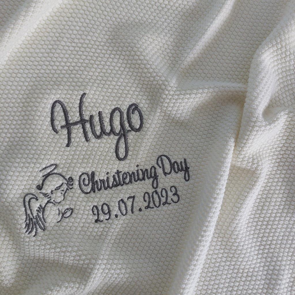 Personalised Christening Blanket with Angel - 100% cotton - Cream Cotton Planet