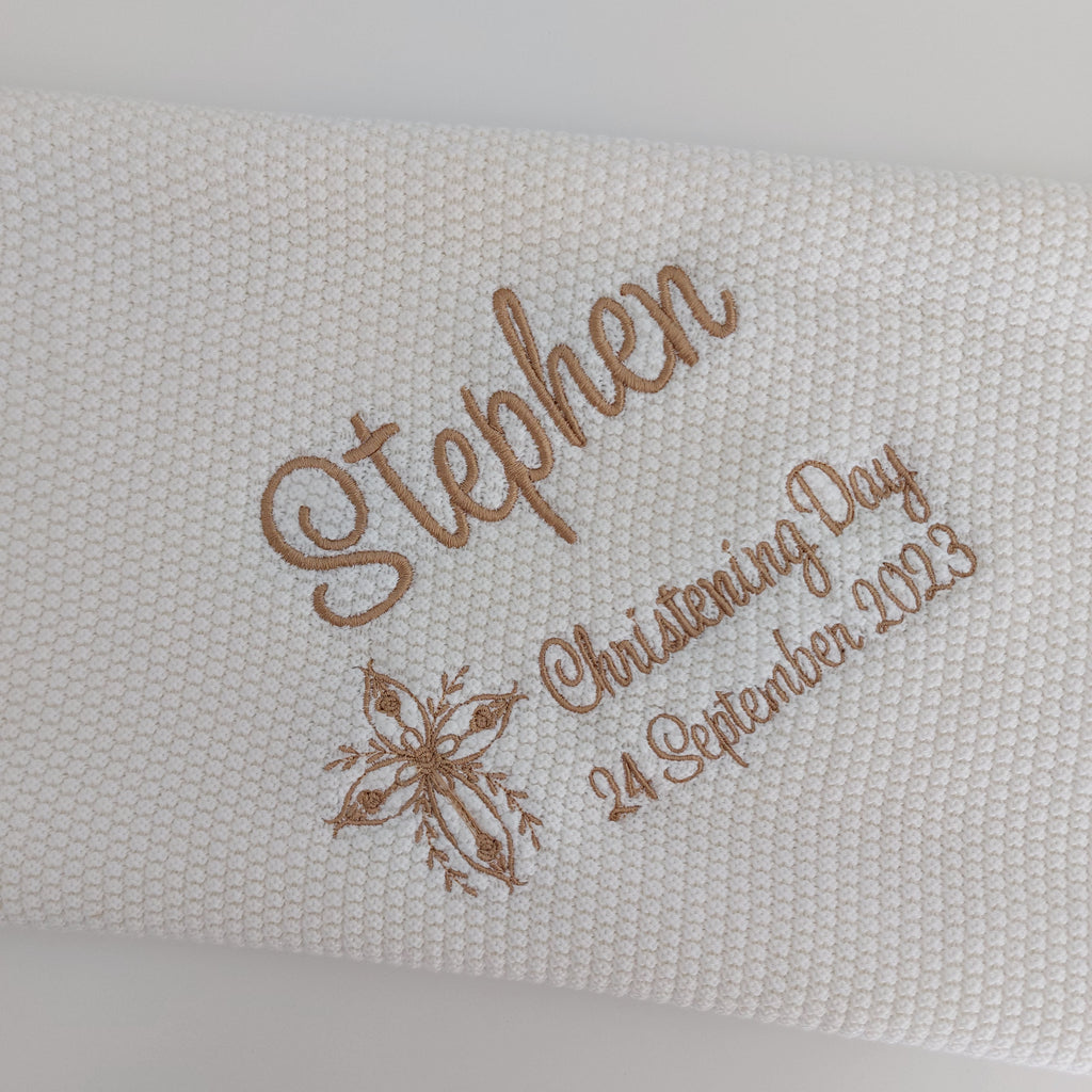 Personalised Christening Blanket with Cross - 100% cotton - Cream cottonplanet.ie