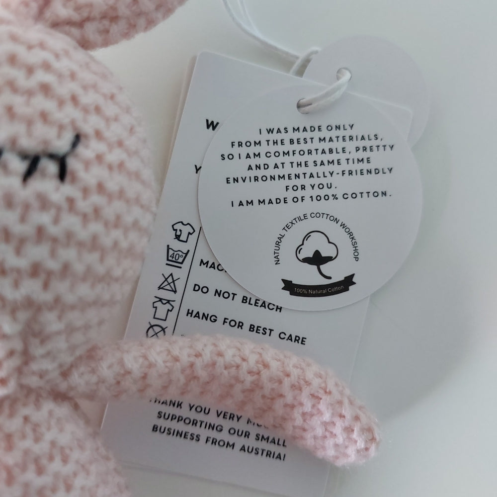 Handmade pink knitted bunny by Annie & Charles - CottonPlanet.ie