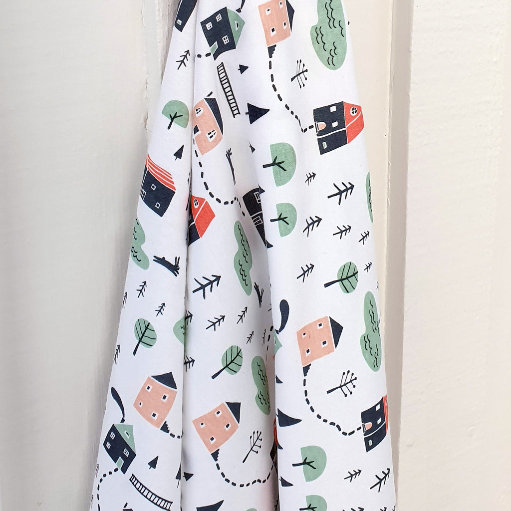 Baby Organic Cotton Jersey Pink with Village Pattern | Cotton Planet