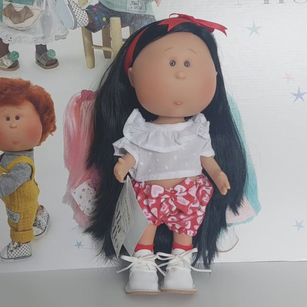 Mia Brunette Doll in Red and White Outfit - cottonplanet.ie