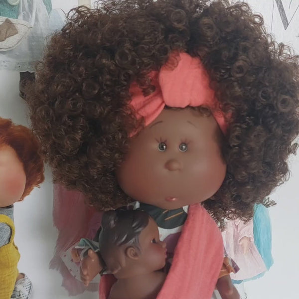 Mia Mama Doll with Dark Skin, Afro Hair and Baby - cottonplanet.ie