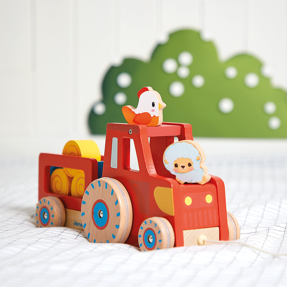 Wooden Tractor Pull Along Toy by Janod | Cotton Planet