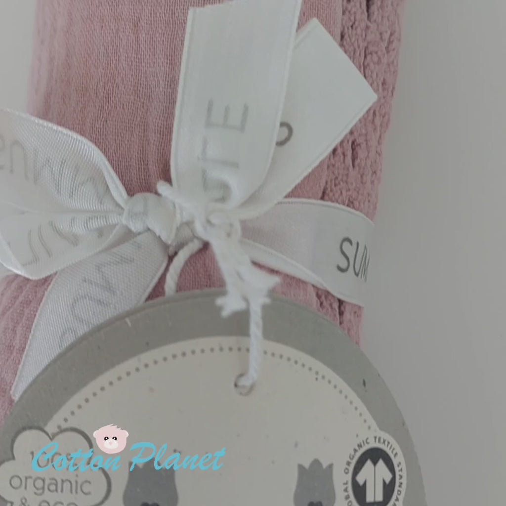 Baby Organic Cotton Blanket with Lace Pale Mauve | Cotton Planet