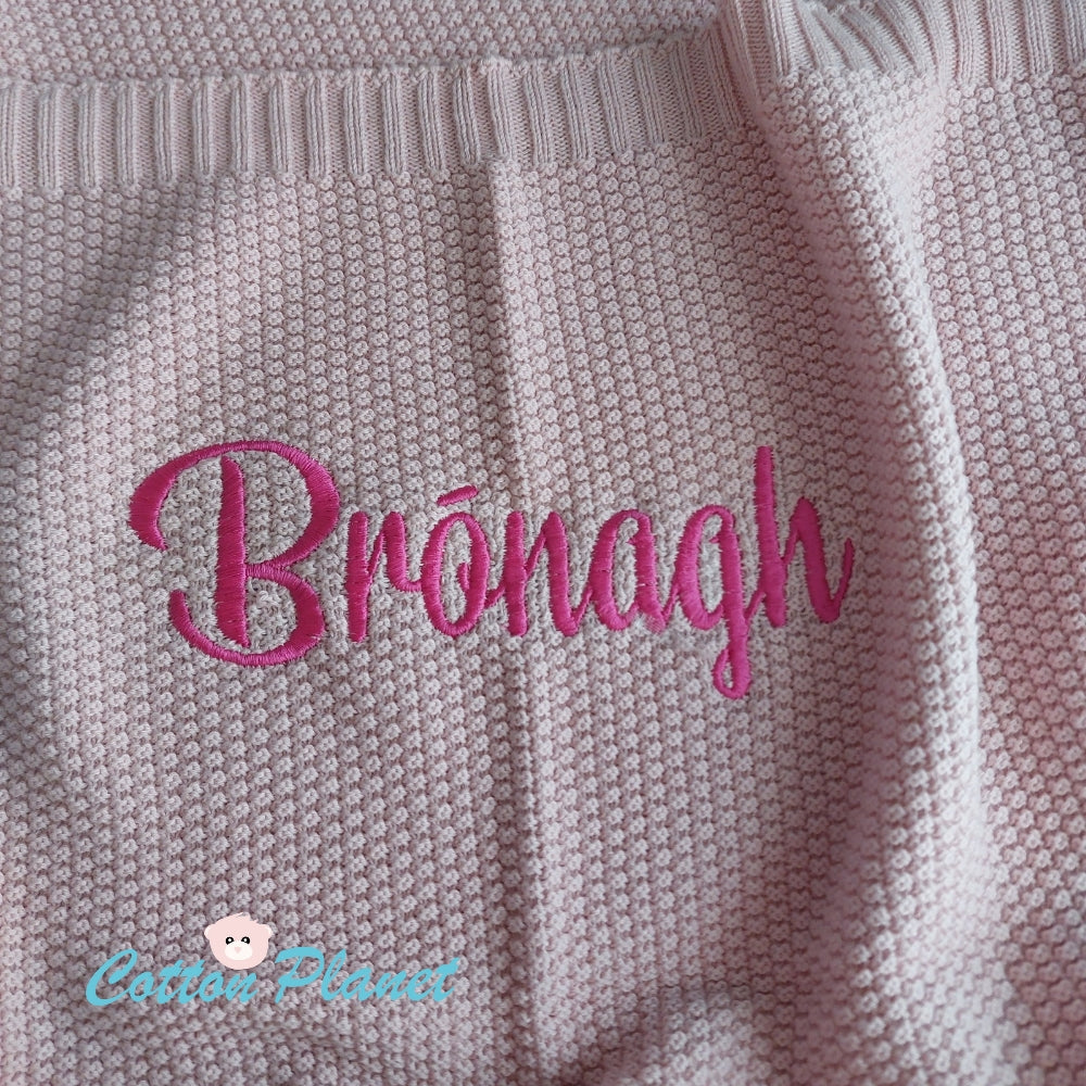 Personalised Pink Cotton Knit Blanket | Cotton Planet