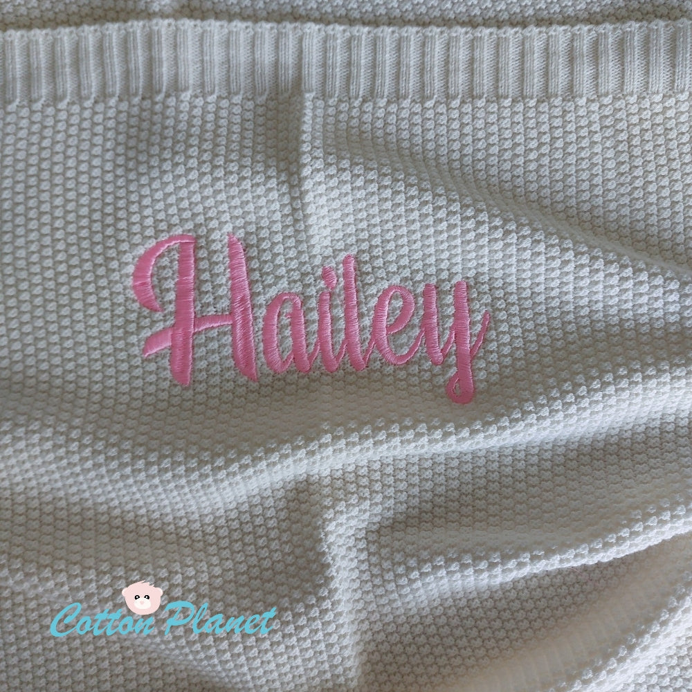 Personalised Cotton Knit Blanket Ecru | Cotton Planet