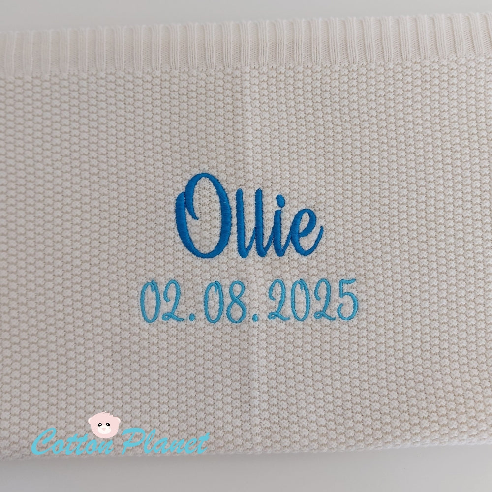 Personalised Cotton Knit Blanket Ecru | Cotton Planet