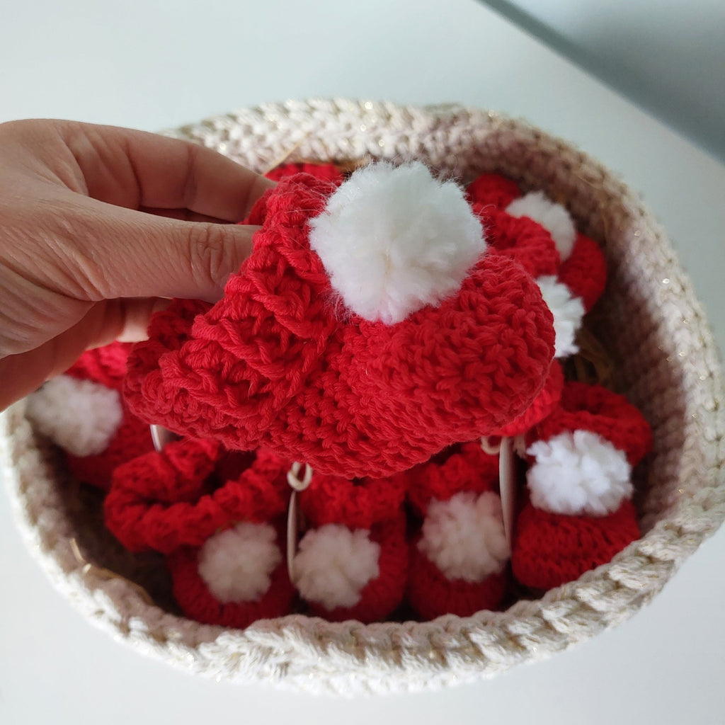 Handknitted Baby Booties - Red with White Pompom
