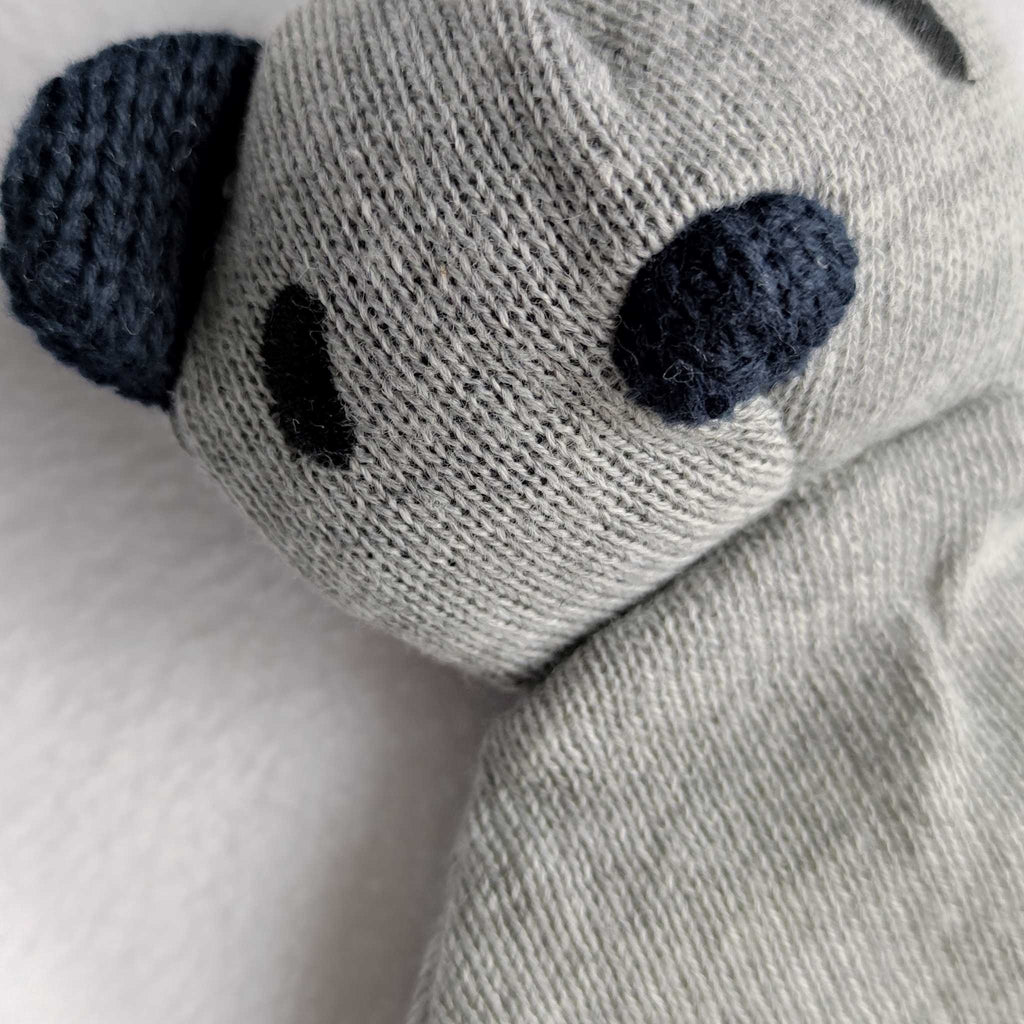 Knitted Grey Teddy Bear Baby Comforter